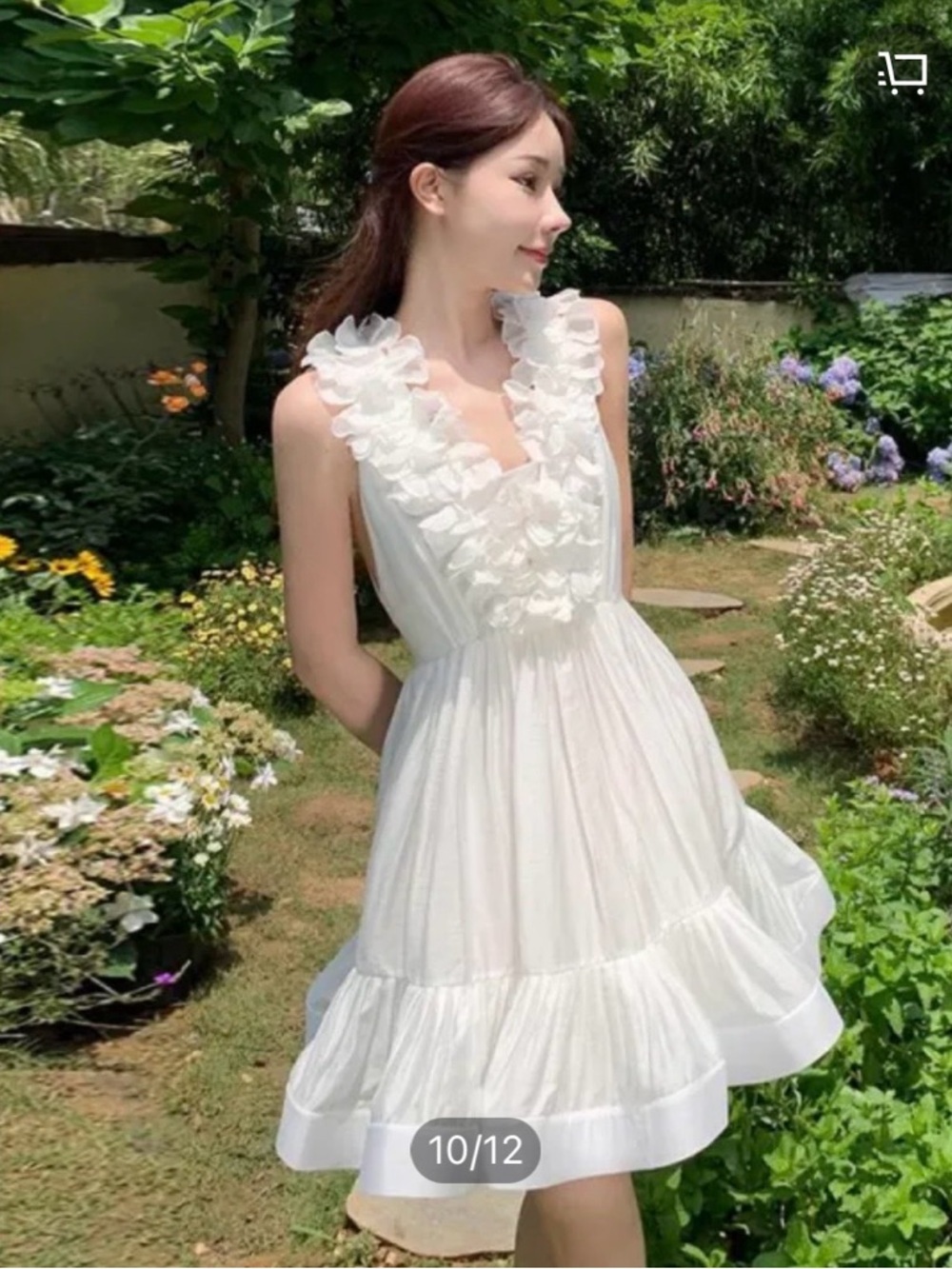 Ruffled V-Neck White Mini Dress